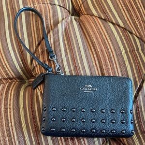 Coach Wristlet, Black Leather with Stud Details
